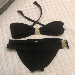 Trina Turk black and gold bandeau bathing suit, M